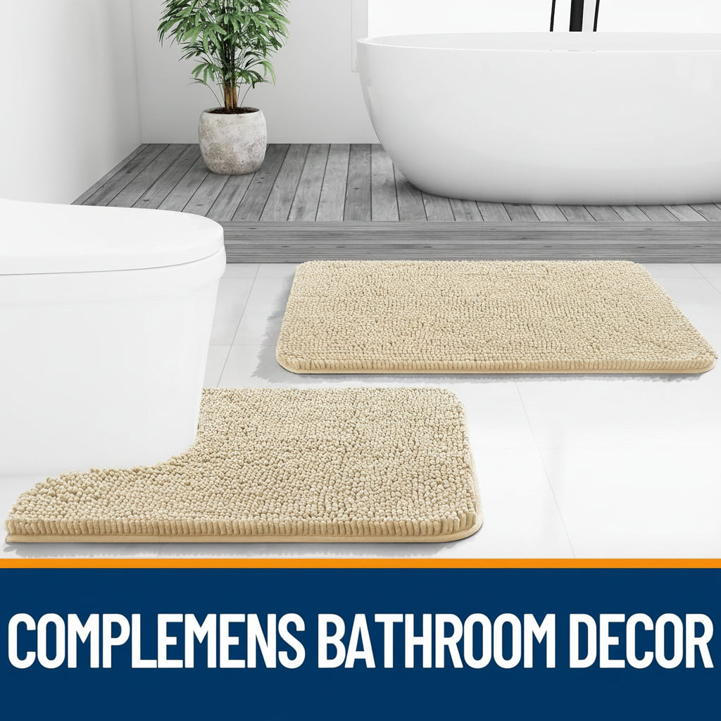 Tappeto da bagno assorbente in ciniglia — superficie soffice, retro testurizzato antiscivolo