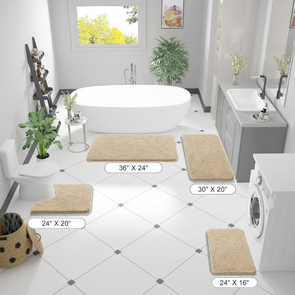 Tappeto da bagno assorbente in ciniglia — superficie soffice, retro testurizzato antiscivolo