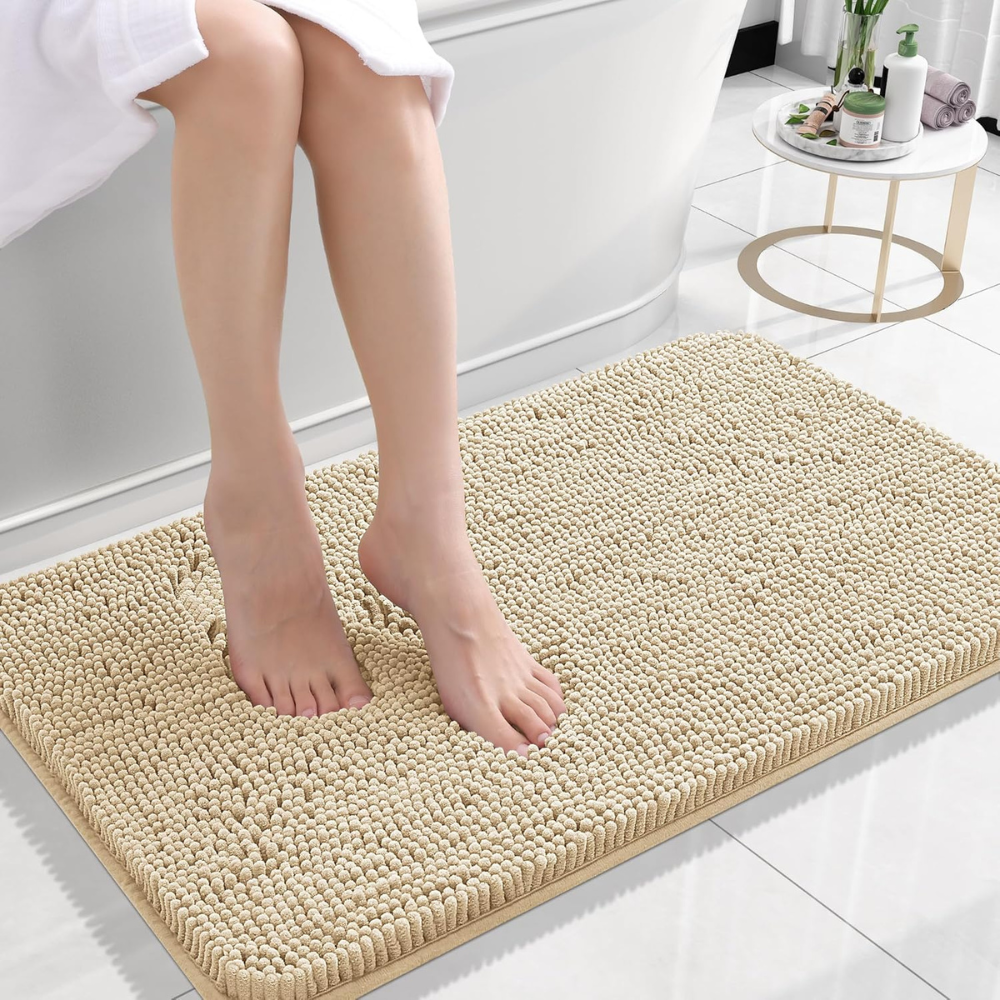 Tappeto da bagno assorbente in ciniglia — superficie soffice, retro testurizzato antiscivolo