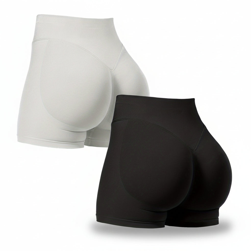 Paquete de 2 shorts de ciclismo sin costuras — realce con fruncido en los glúteos, compresión adaptable y elasticidad en cuatro direcciones