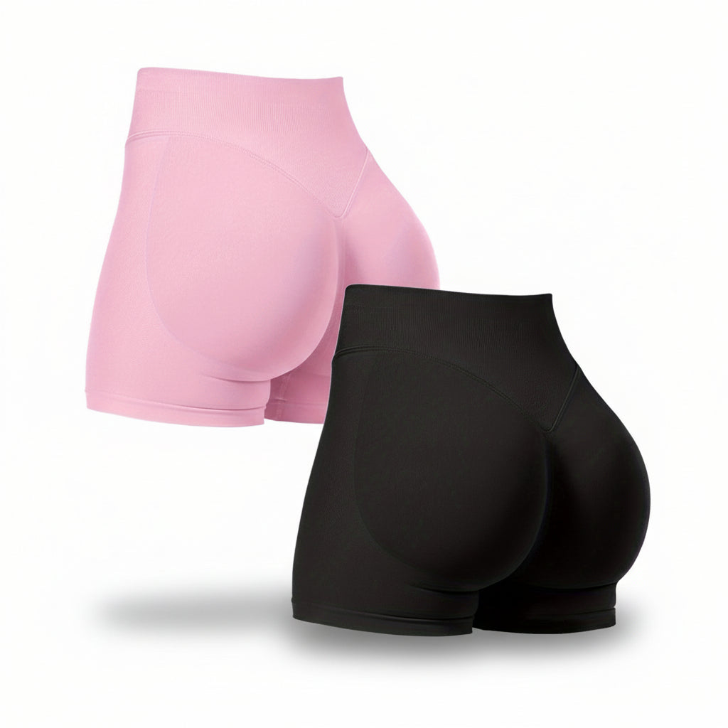 Paquete de 2 shorts de ciclismo sin costuras — realce con fruncido en los glúteos, compresión adaptable y elasticidad en cuatro direcciones