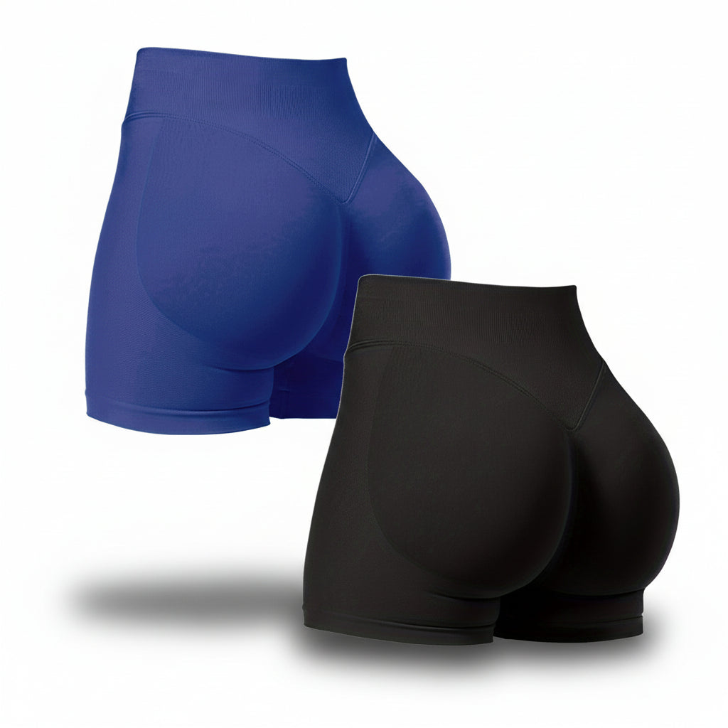 Paquete de 2 shorts de ciclismo sin costuras — realce con fruncido en los glúteos, compresión adaptable y elasticidad en cuatro direcciones