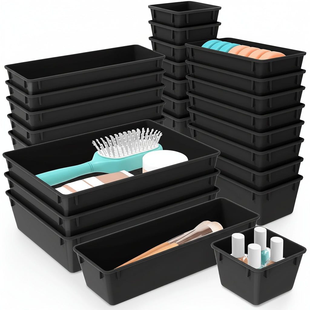 Set di 25 vaschette organizer in plastica per cassetti — Scomparti componibili