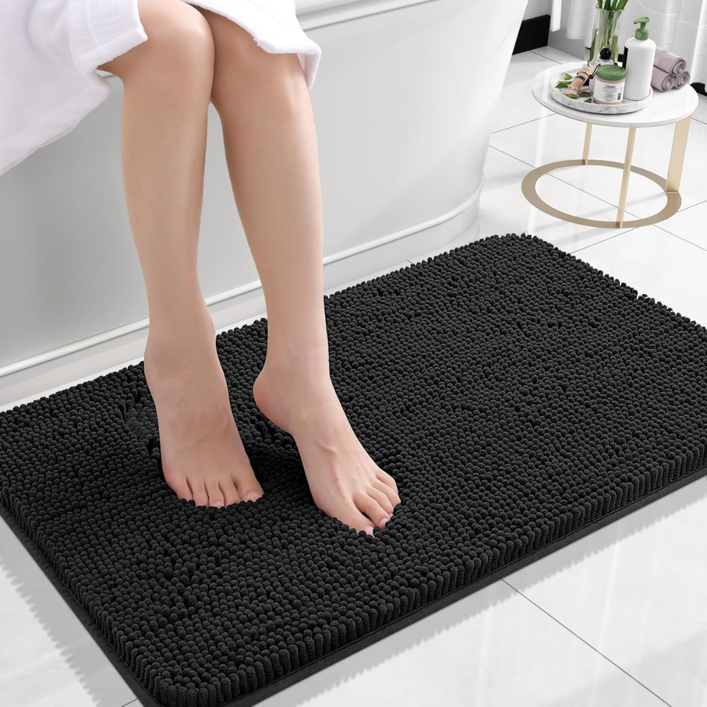 Tappeto da bagno assorbente in ciniglia — superficie soffice, retro testurizzato antiscivolo