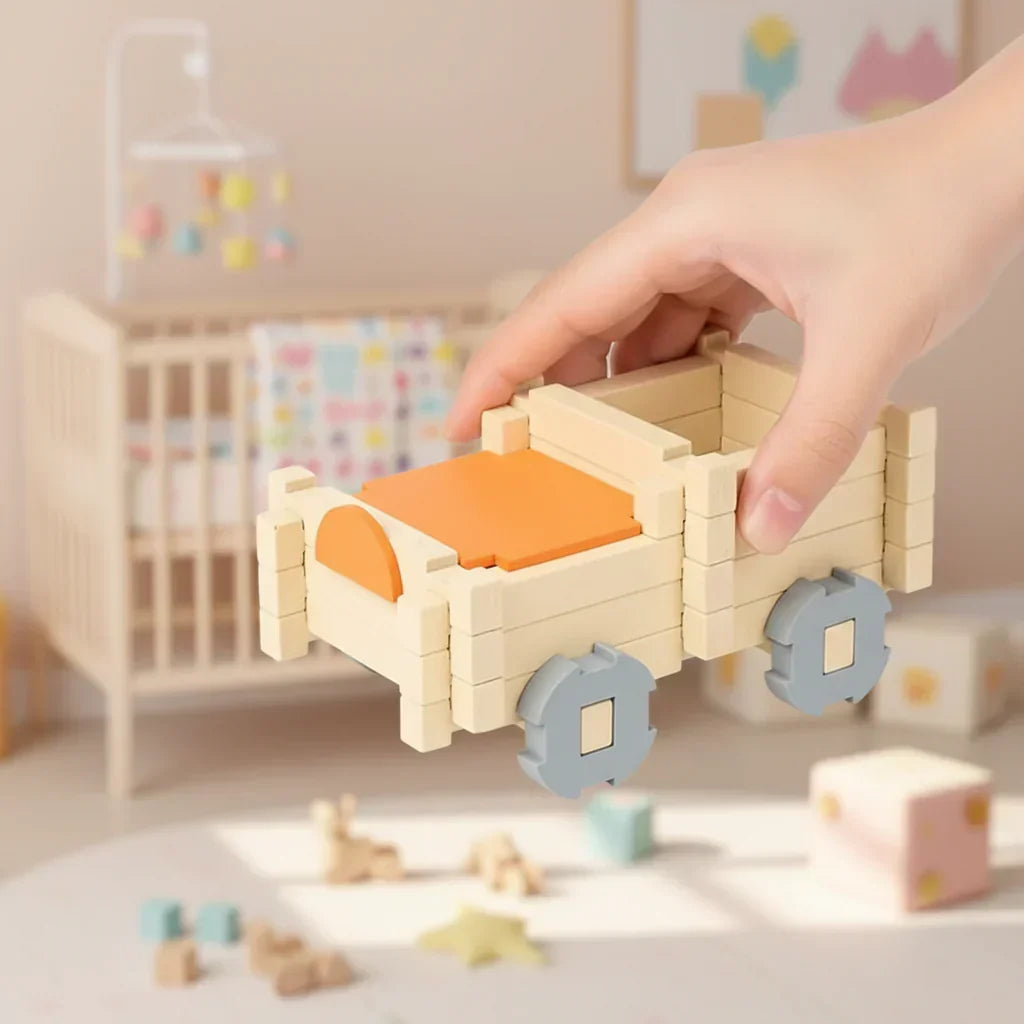 Montessori Wooden Blocks Playset — 12x8x4 Inch Interlocking Shapes, 2.2 lbs