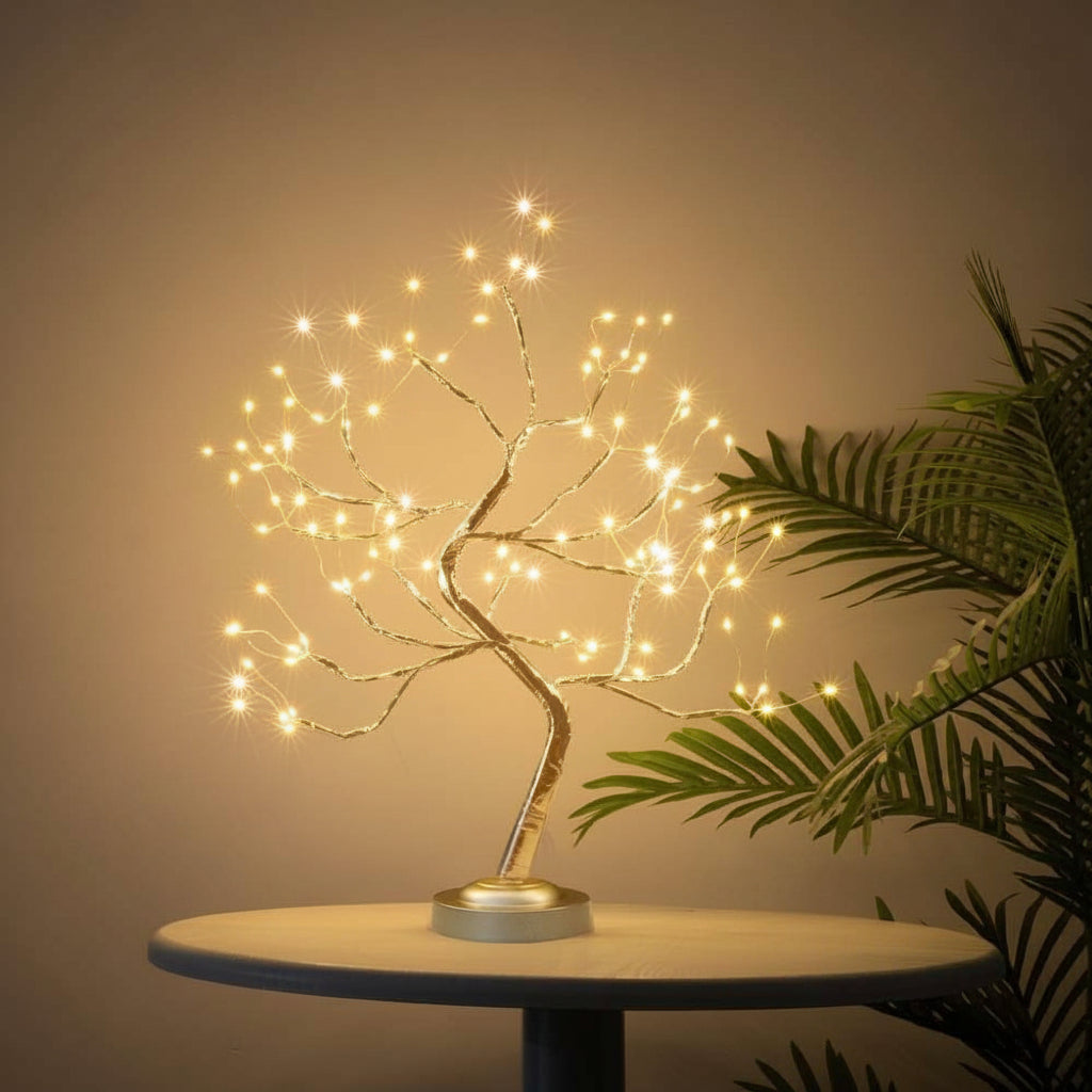 盆景树台灯——温暖琥珀色 LED 光，雕塑感树枝设计