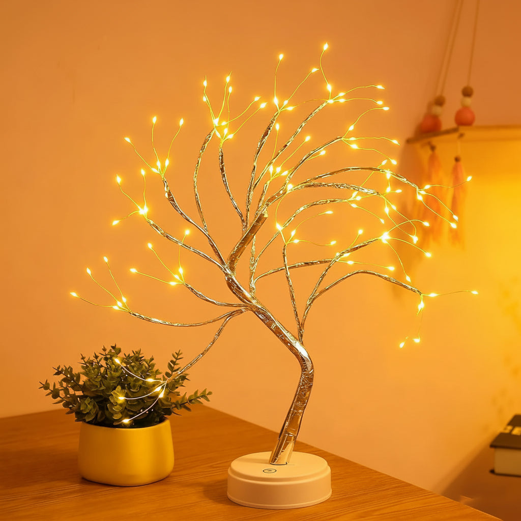 盆景树台灯——温暖琥珀色 LED 光，雕塑感树枝设计