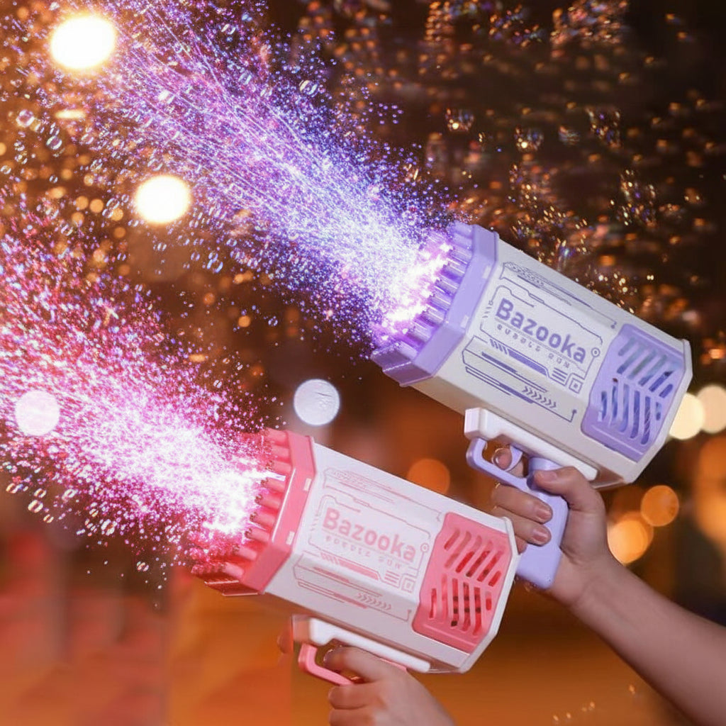 Pistolă de baloane cu LED, reîncărcabilă, din ABS — suflantă cu iluminare intermitentă continuă