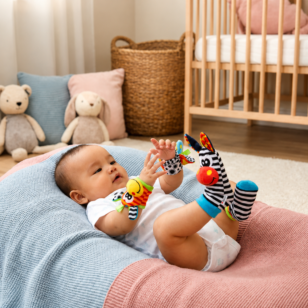 Baby Rattle Socks Wristband Infant Sensory Toy Set | Meowbutter