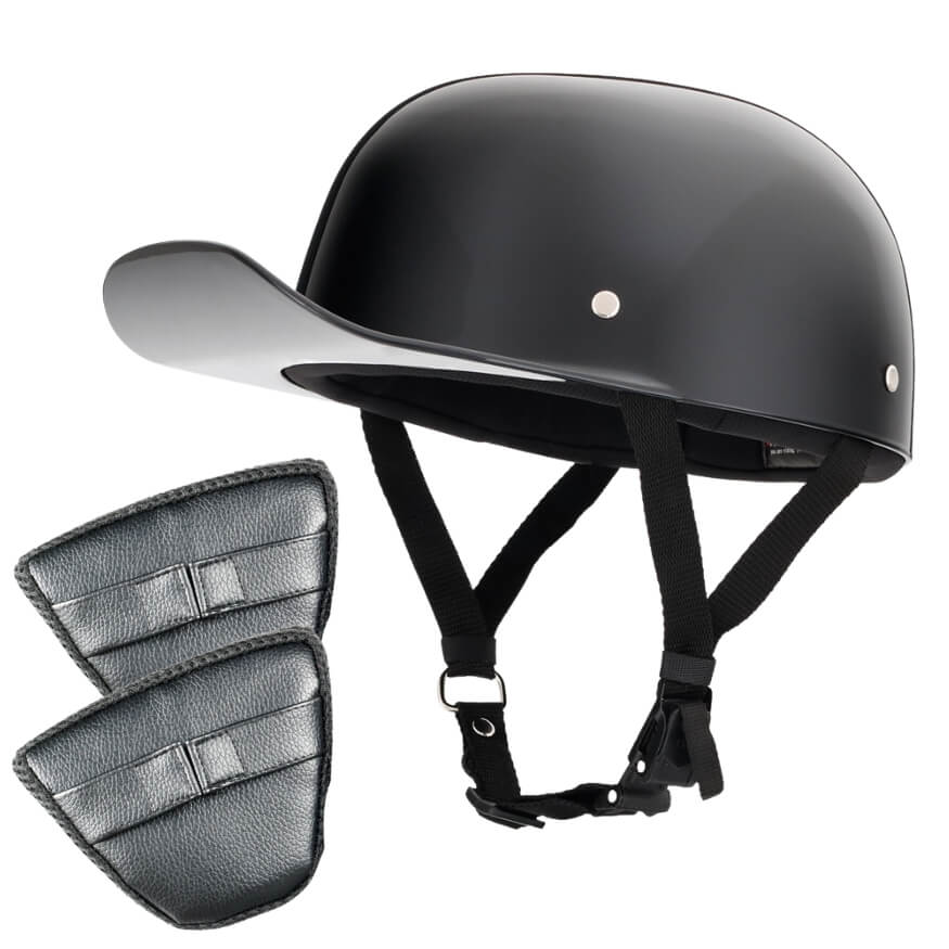 Kask motocyklowy półotwarty Baseball Pro DOT — czarny z połyskiem
