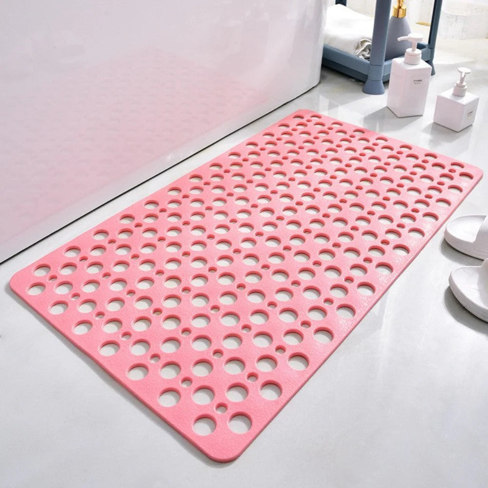Flexibele badmat van pvc — achterkant met zuignappen en geperforeerde afvoergaten