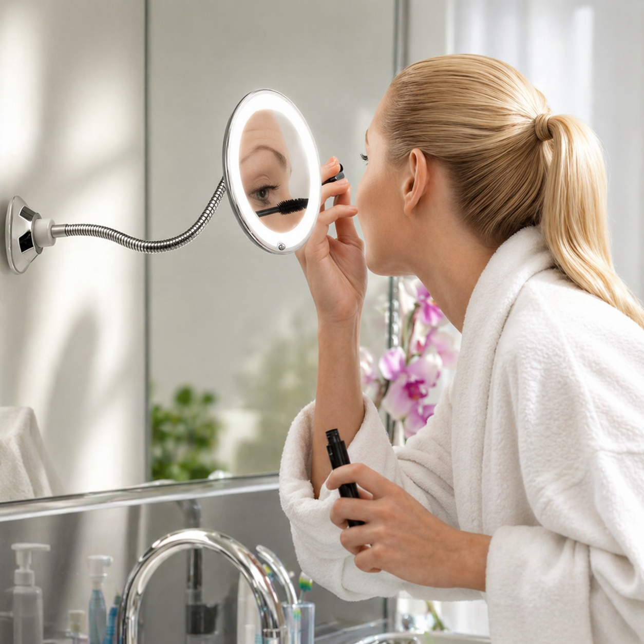 Bathroom Mirror LED Magnifying Mirror Flexible Arm | Meowbutter