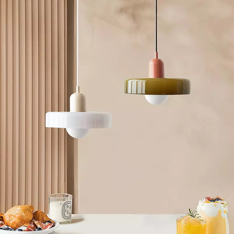 Lampada a sospensione nordica — Pannelli in vetro lucido, struttura metallica verniciata a forno