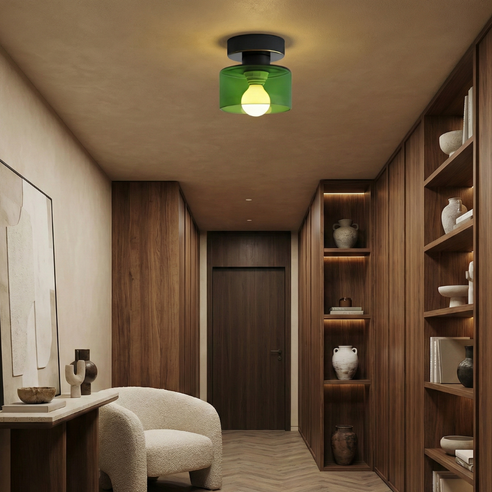 Lampada da soffitto in metallo Bauhaus con finitura oro, design compatto