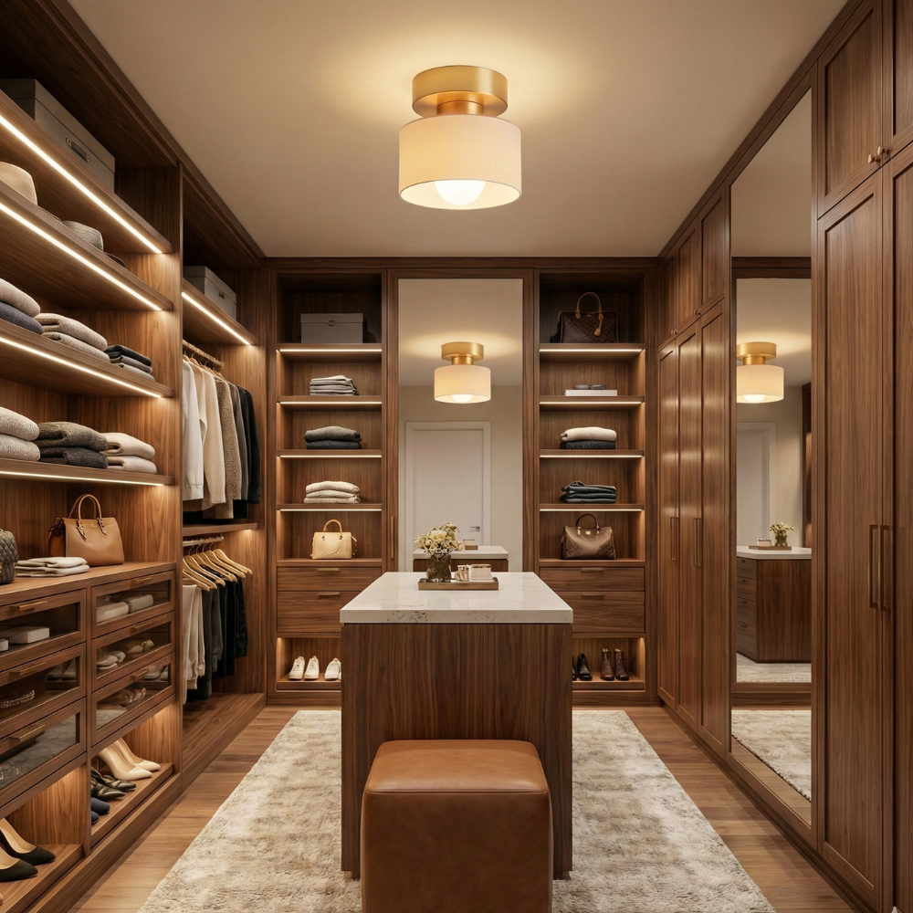Lampada da soffitto in metallo Bauhaus con finitura oro, design compatto