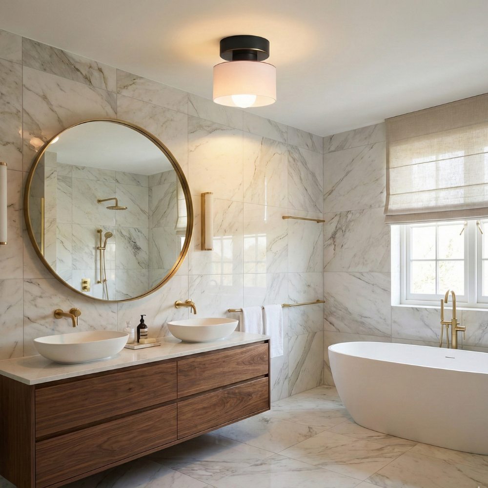 Lampada da soffitto in metallo Bauhaus con finitura oro, design compatto