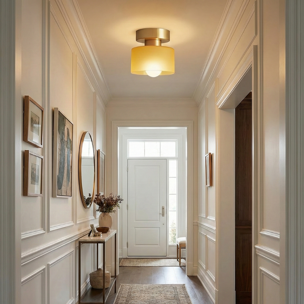 Lampada da soffitto in metallo Bauhaus con finitura oro, design compatto
