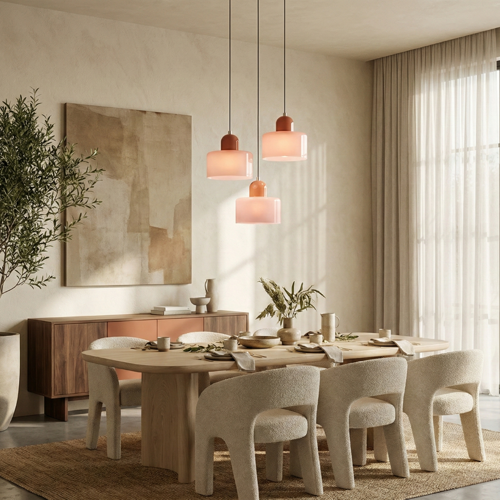 Bauhaus-Pendelleuchte mit verstellbarer Höhe und buntem Glas