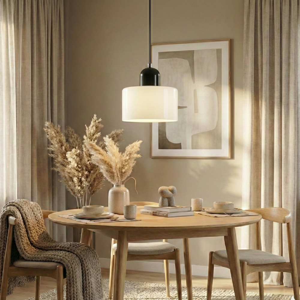 Lámpara colgante estilo Bauhaus con altura ajustable y vidrio colorido