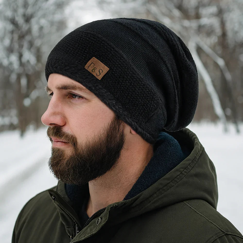 Bonnet en maille souple en acrylique - bonnet d'hiver tricoté doublé en polaire