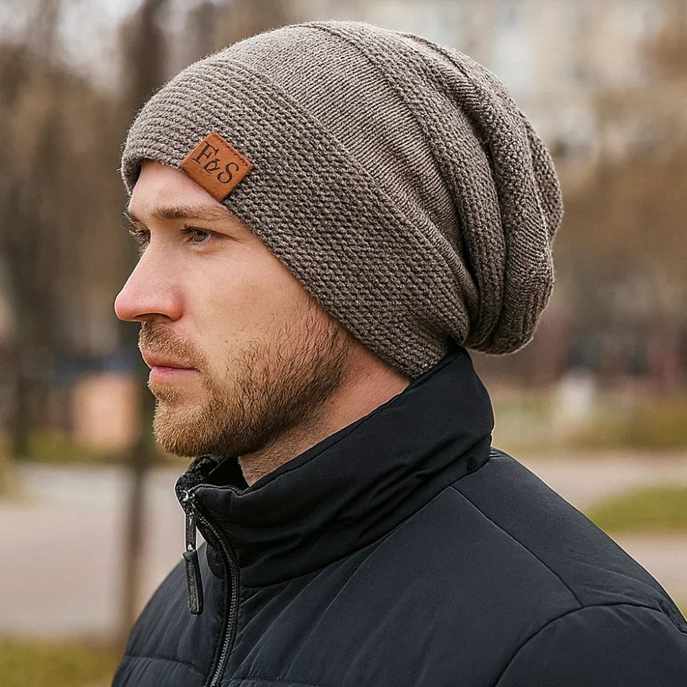 Bonnet en maille souple en acrylique - bonnet d'hiver tricoté doublé en polaire