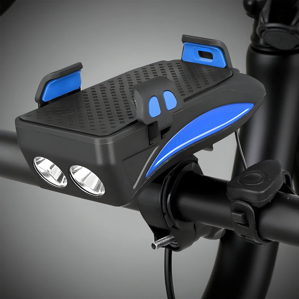 Multifunktionales Fahrradlicht – Lenker-Handyhalterung, laute Hupe, USB-Powerbank