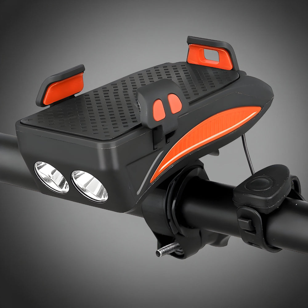 Multifunktionales Fahrradlicht – Lenker-Handyhalterung, laute Hupe, USB-Powerbank