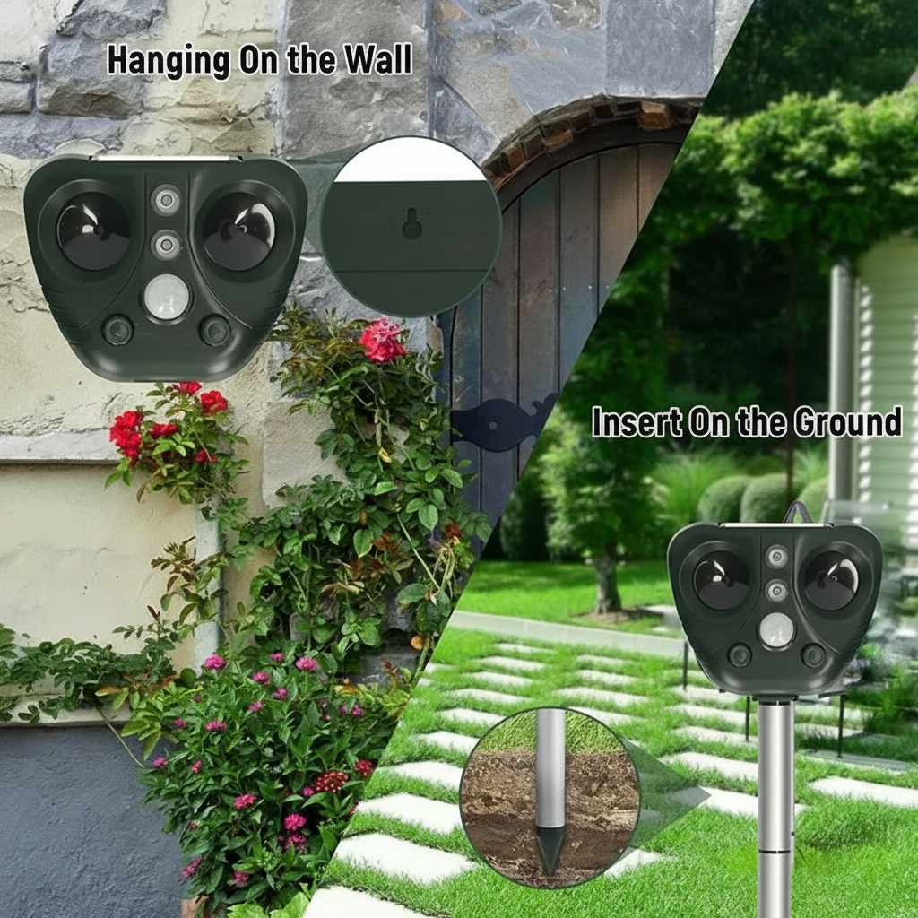 Solar Powered Ultrasonic Bird Deterrent — Alternating Sound and LED Flashes