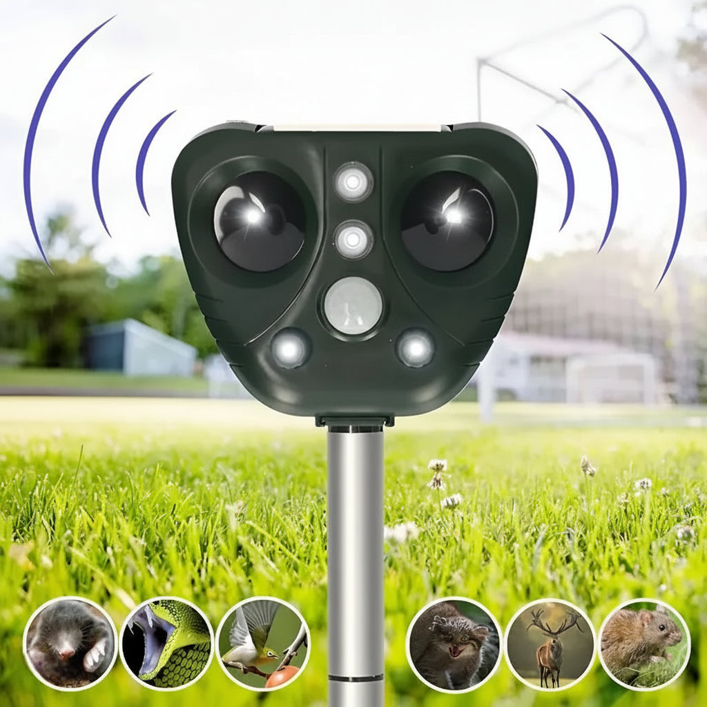 Solar Powered Ultrasonic Bird Deterrent — Alternating Sound and LED Flashes