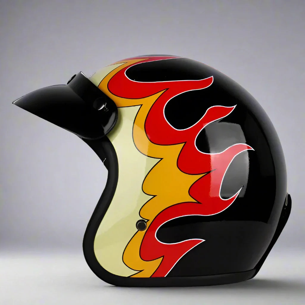 The Flame King - Vintage Open Face Helmet - DOT & ECE Approved - Meowbutter