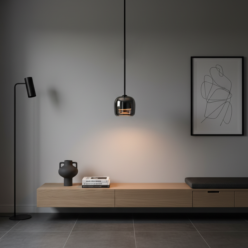 Lámpara colgante moderna de vidrio negro para cocinas modernas, 16 cm