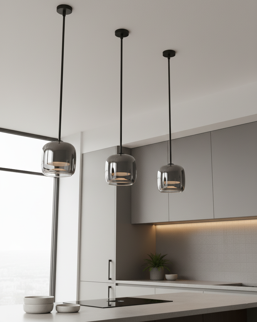 Lámpara colgante moderna de vidrio negro para cocinas modernas, 16 cm