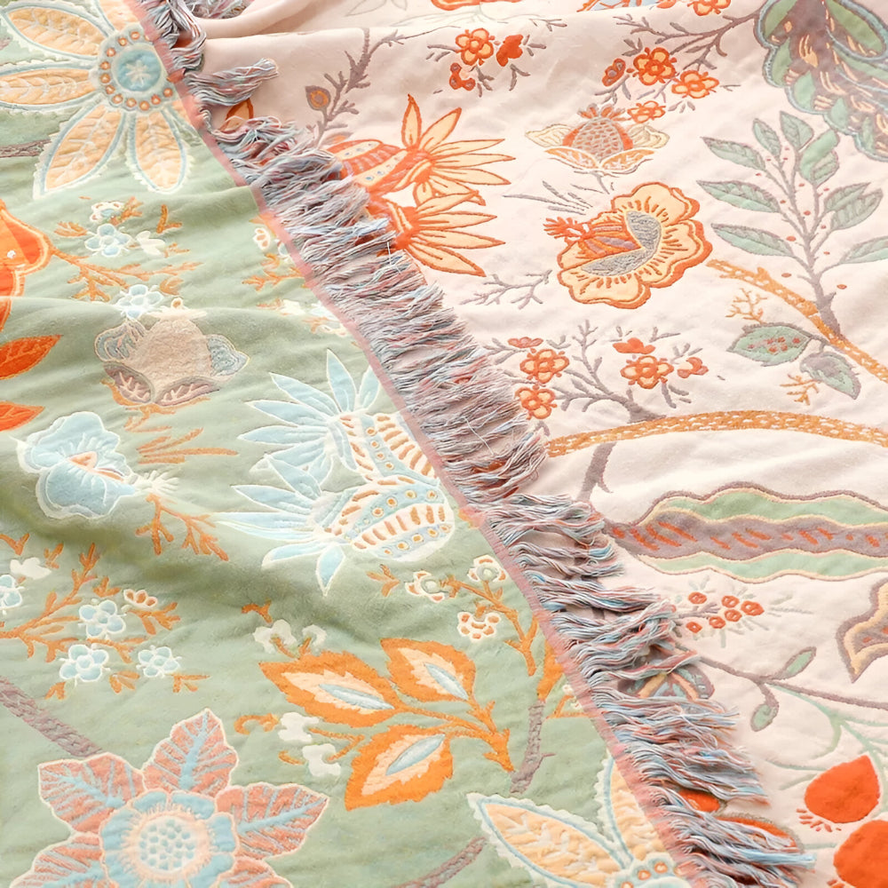 Tæppe med blomsterprint og boheme frynser | Meowbutter