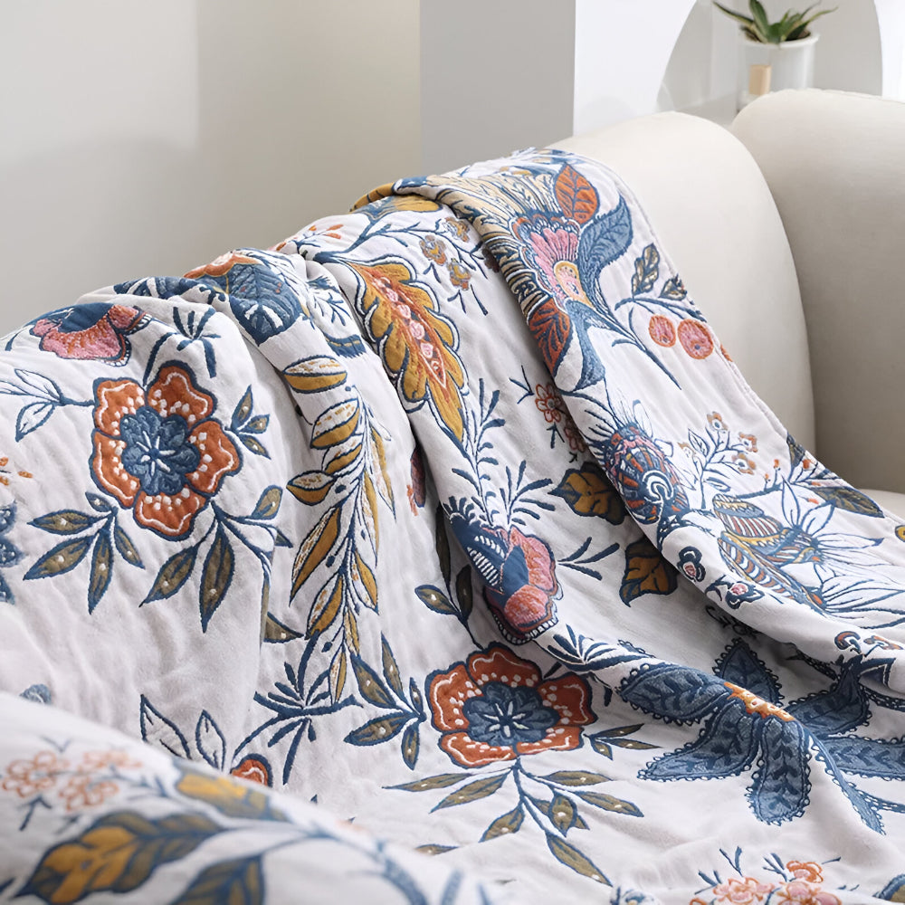 Blanket Throw Floral Reversible Tassel Design | Meowbutter