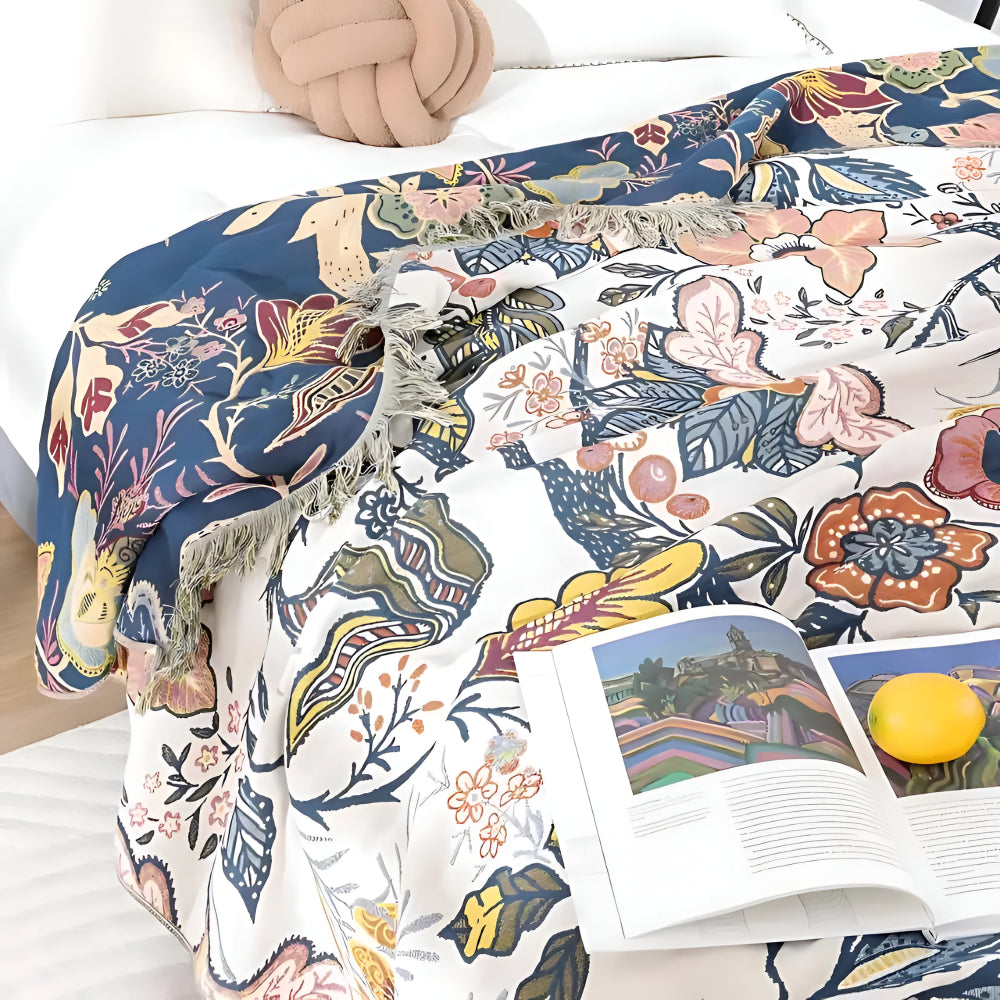 Blanket Throw Floral Reversible Tassel Design | Meowbutter
