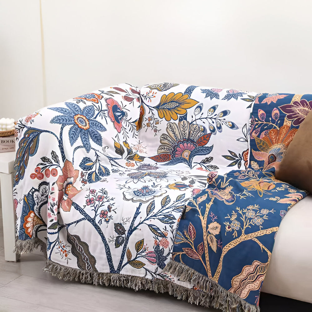 Blanket Throw Floral Reversible Tassel Design | Meowbutter