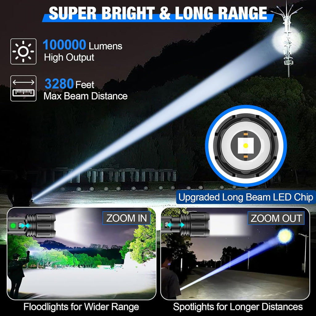 Blaze zseblámpa — 100 000 lumen, 5 000 mAh akkumulátor, vízálló és újratölthető