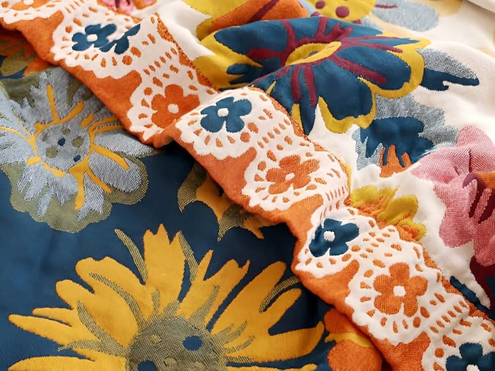 BloomBright 100% Organic Cotton Throw Blanket — Reversible Floral Pattern