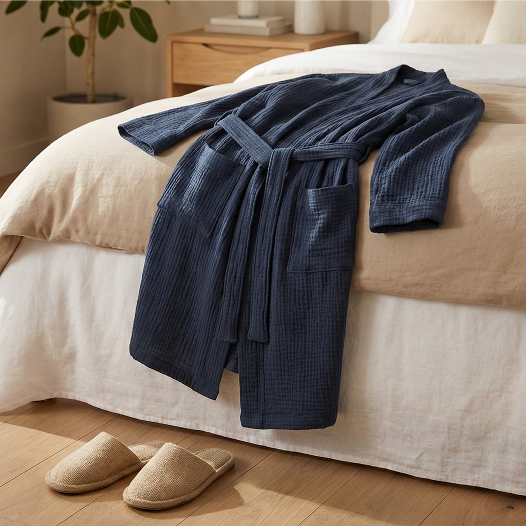 All-Season Bathrobe Made From One Hundred Percent Muslin Cotton