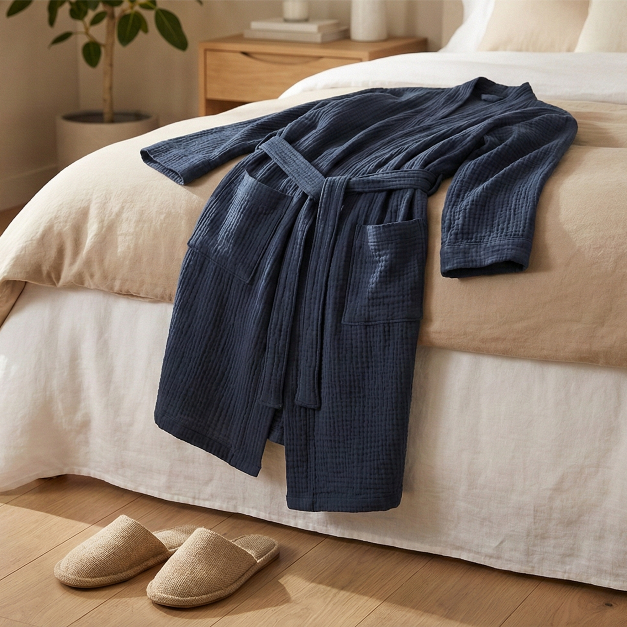 All-Season Bathrobe Made From One Hundred Percent Muslin Cotton