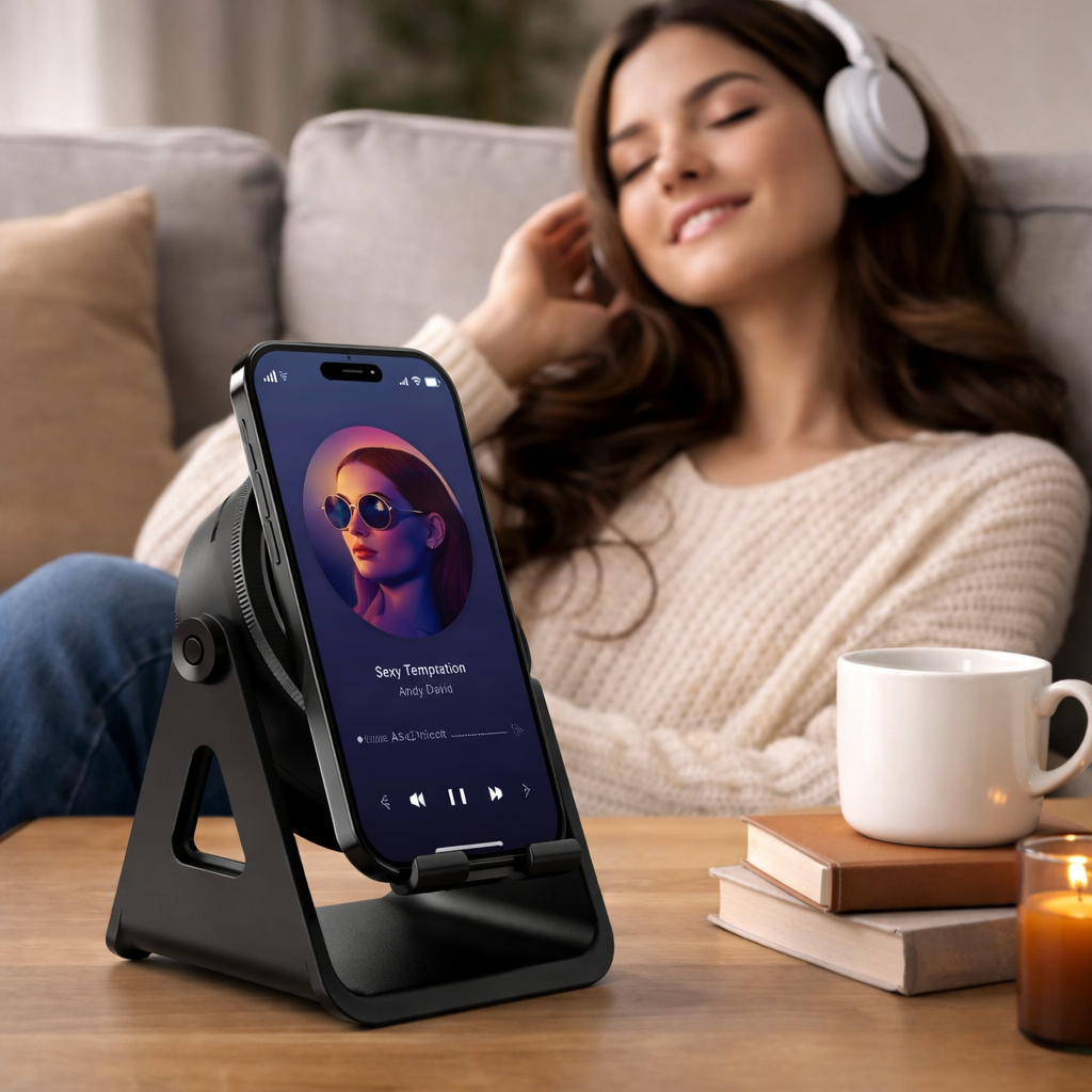 Supporto per telefono con altoparlante Bluetooth, caricatore wireless a induzione | Meowbutter