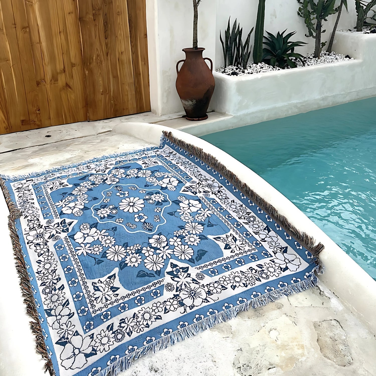 Boho Blue Daisy Bloom Travel Throw — Soft Microfiber, 51 by 63 Inches