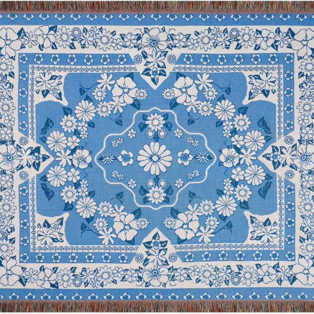 Boho Blue Daisy Bloom Travel Throw — Soft Microfiber, 51 by 63 Inches