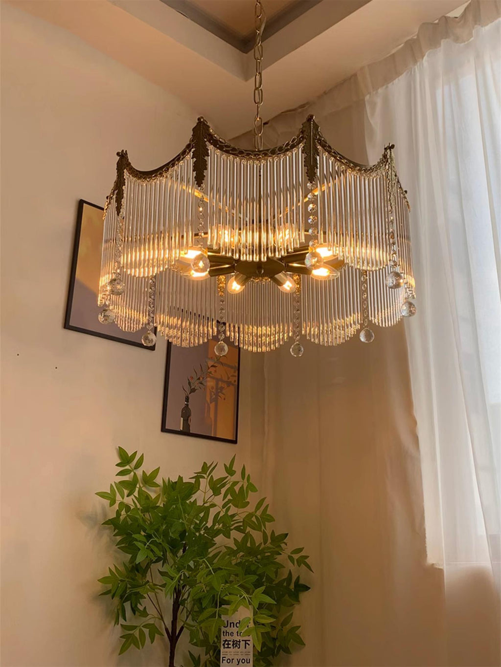 Lustre en verre laiton bohème avec hauteur réglable