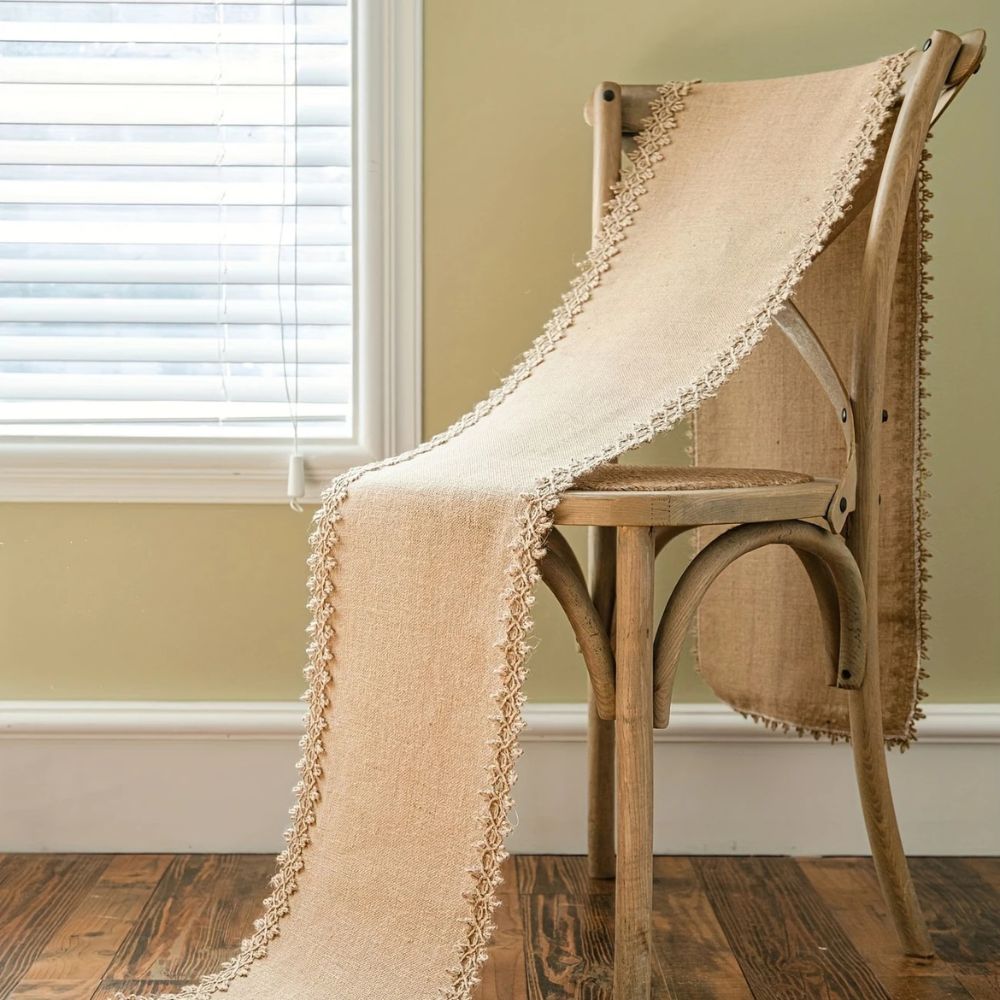 Natürlicher Boho-Jute-Tischläufer für rustikale Esszimmerdekoration