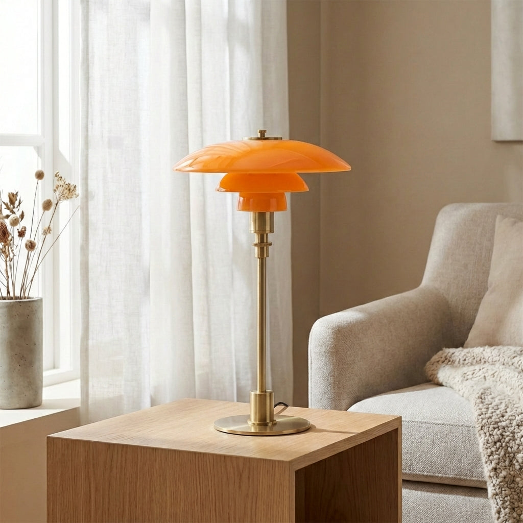 Three Cone Glass Shades Table Lamp With Chrome Frame Danish Inspired
