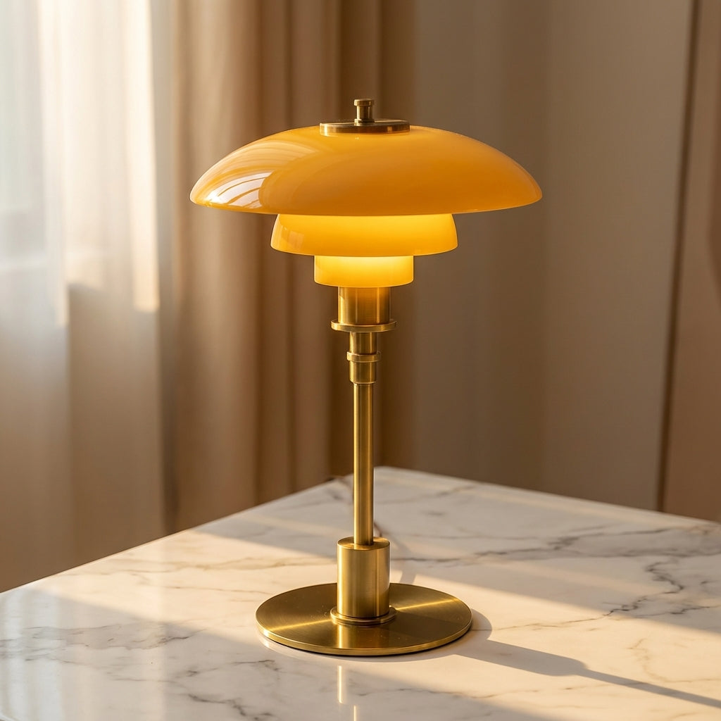 Three Cone Glass Shades Table Lamp With Chrome Frame Danish Inspired