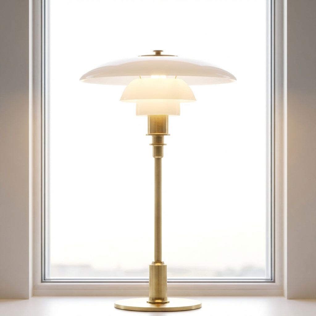 Three Cone Glass Shades Table Lamp With Chrome Frame Danish Inspired