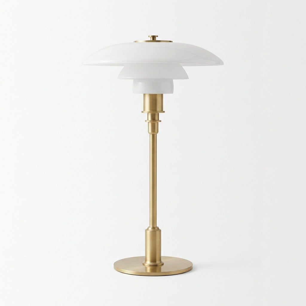 Three Cone Glass Shades Table Lamp With Chrome Frame Danish Inspired