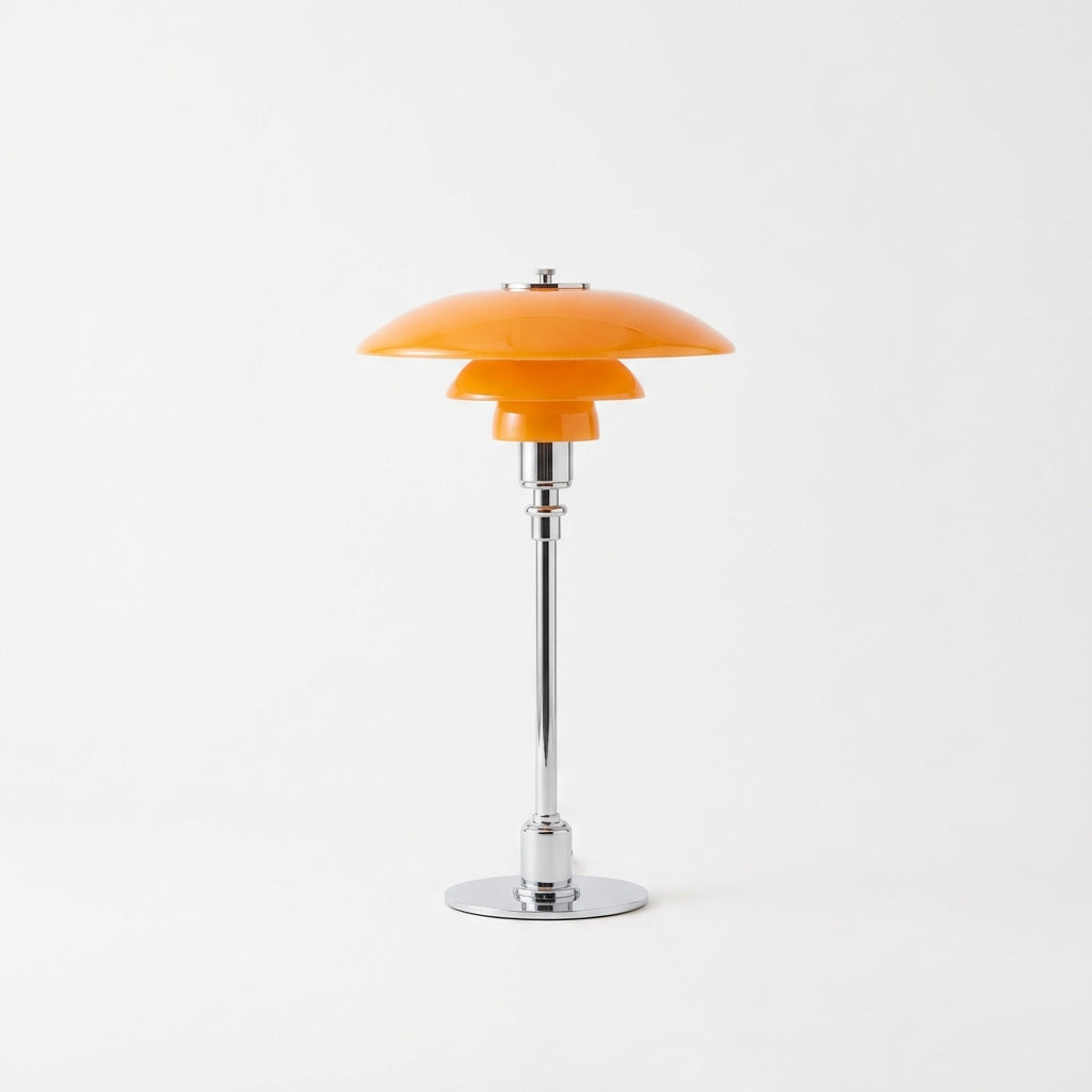 Three Cone Glass Shades Table Lamp With Chrome Frame Danish Inspired